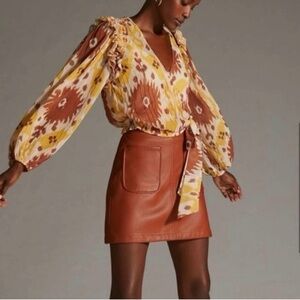 Boho blouse Anthropologie Let Me Be Ruffled-Shoulder Wrap Top